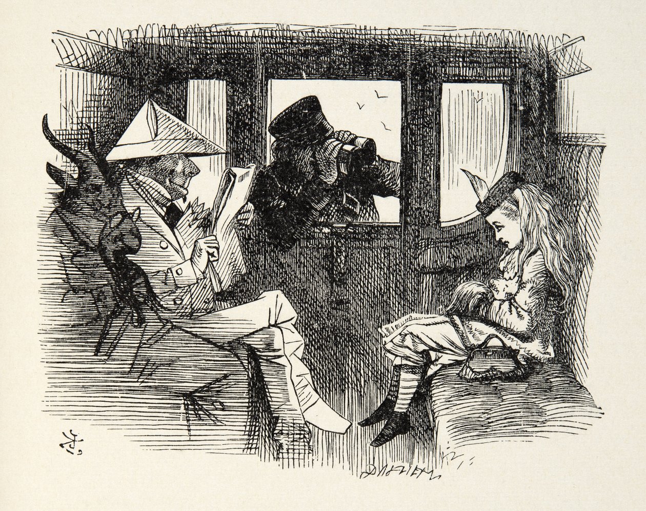 Alice in the Train Carriage, Illustration from Through the Looking Glass by Lewis Carroll by John Tenniel