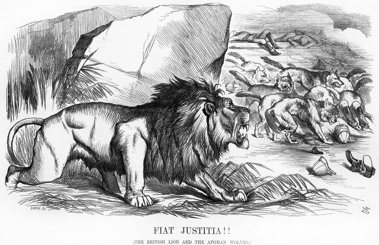 Fiat Justitia! The British Lion and the Afghan Wolves, cartoon from 