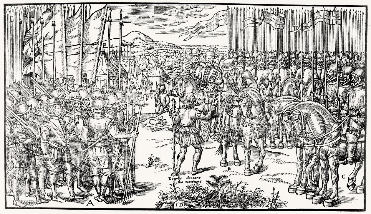 The English Army is Drawn Up for Battle, While Sidney Himself Parleys with a Defiant Messenger from the Irish, Plate 7 from 