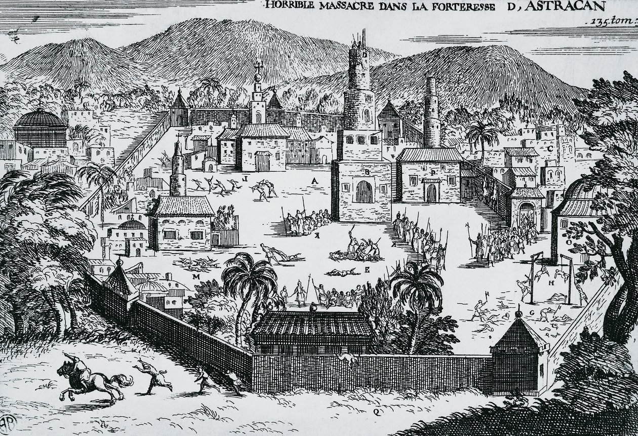 The Cossacks led by Stepan Razin attacking Astrakhan fortress in 1670, Russia by Walter Charles Mills
