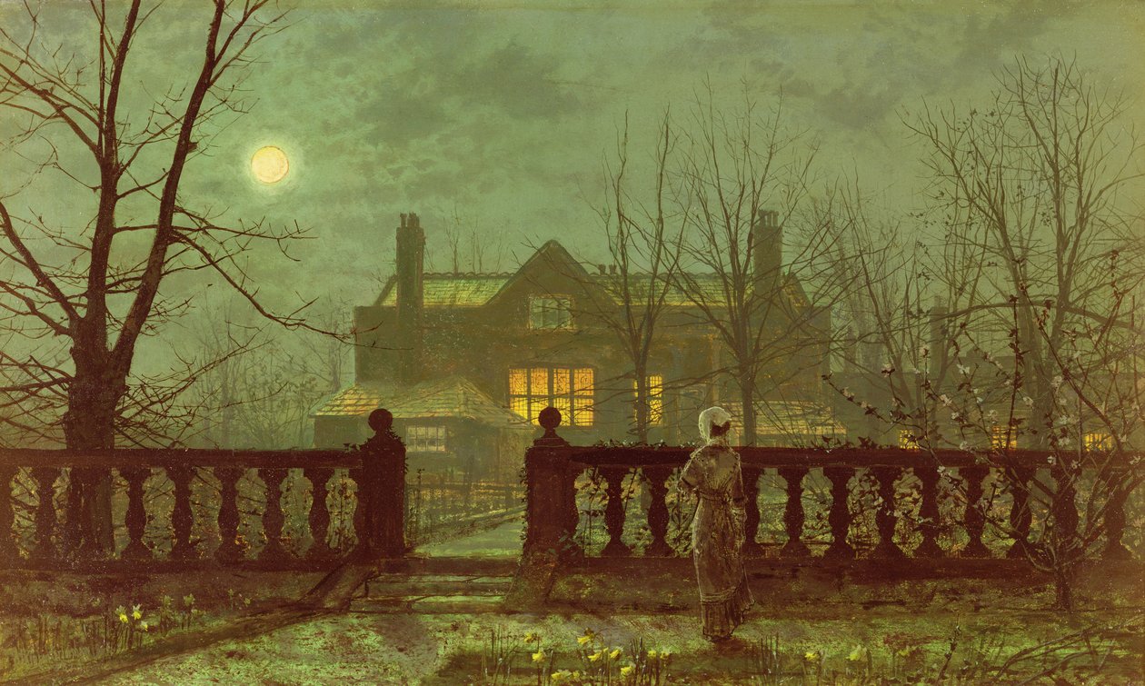 A Lady in a Garden by Moonlight by John Atkinson Grimshaw