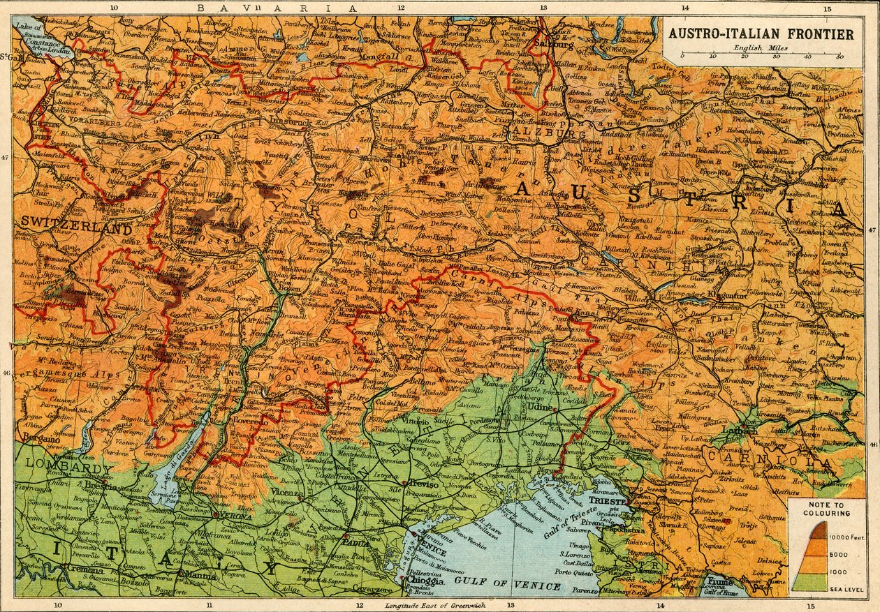 Map of the Austro-Italian Frontier, First World War by John Bartholomew and Son