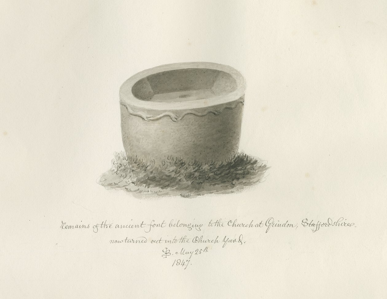 Font in Grindon Church by John Buckler
