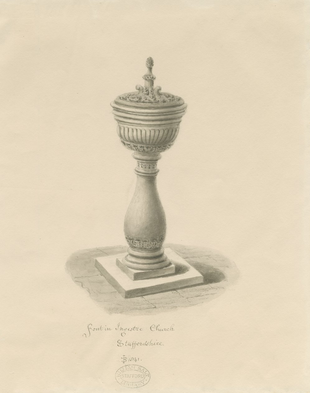 Font in Ingestre Church by John Buckler