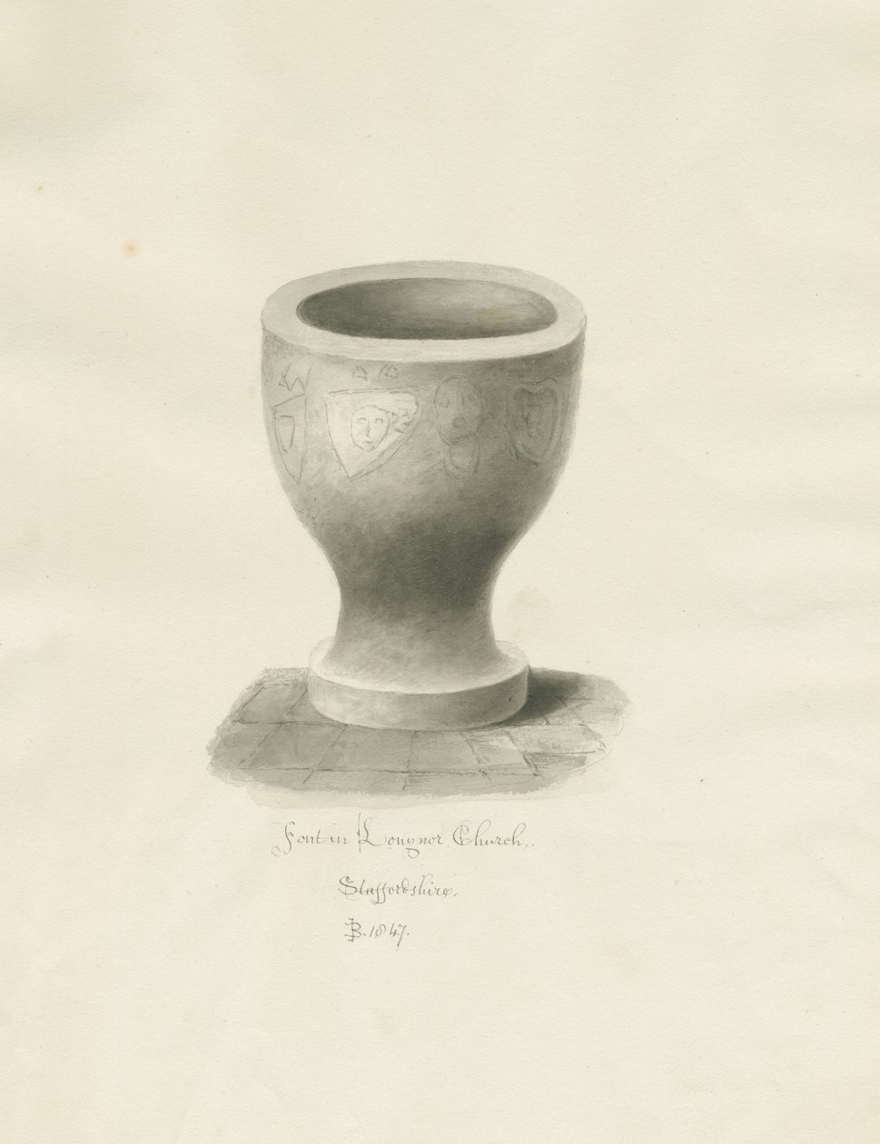 Font in Longnor Church by John Buckler