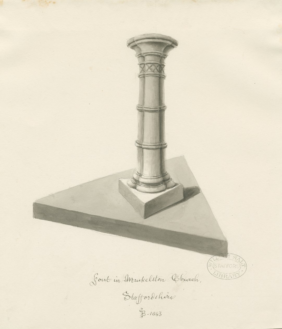 Font in Mucklestone Church by John Buckler