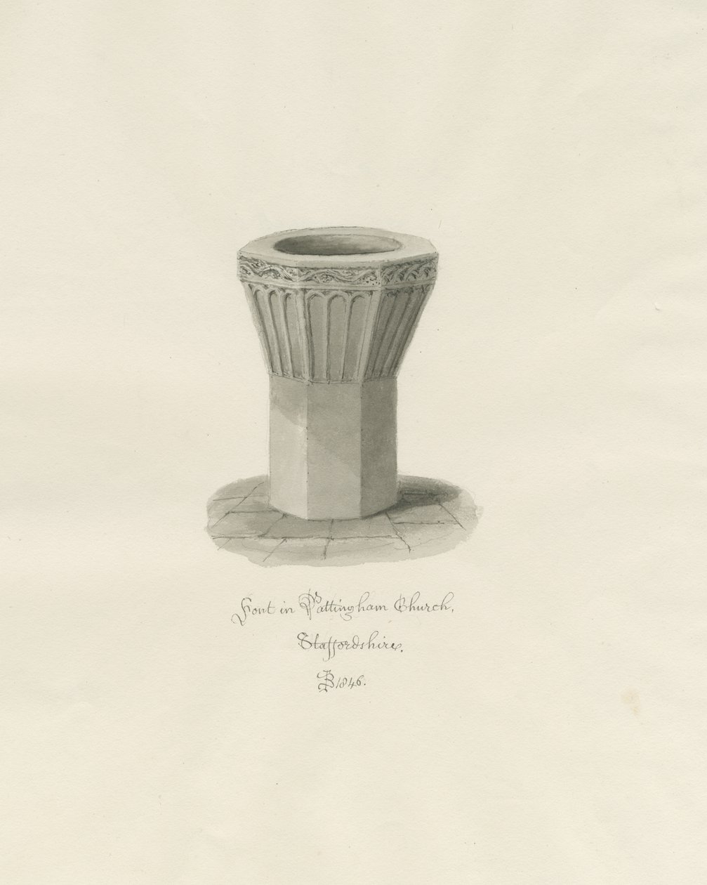 Font in Pattingham Church by John Buckler