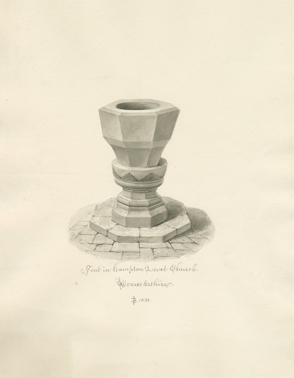 Worcestershire - Hampton Lovett Church - Font by John Buckler