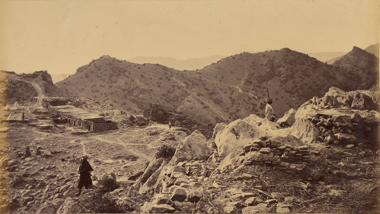 View Looking Up Western Wall of Fort, Showing Right Corner Bastion and Position of the Three Conical Peaks Forming Enemy