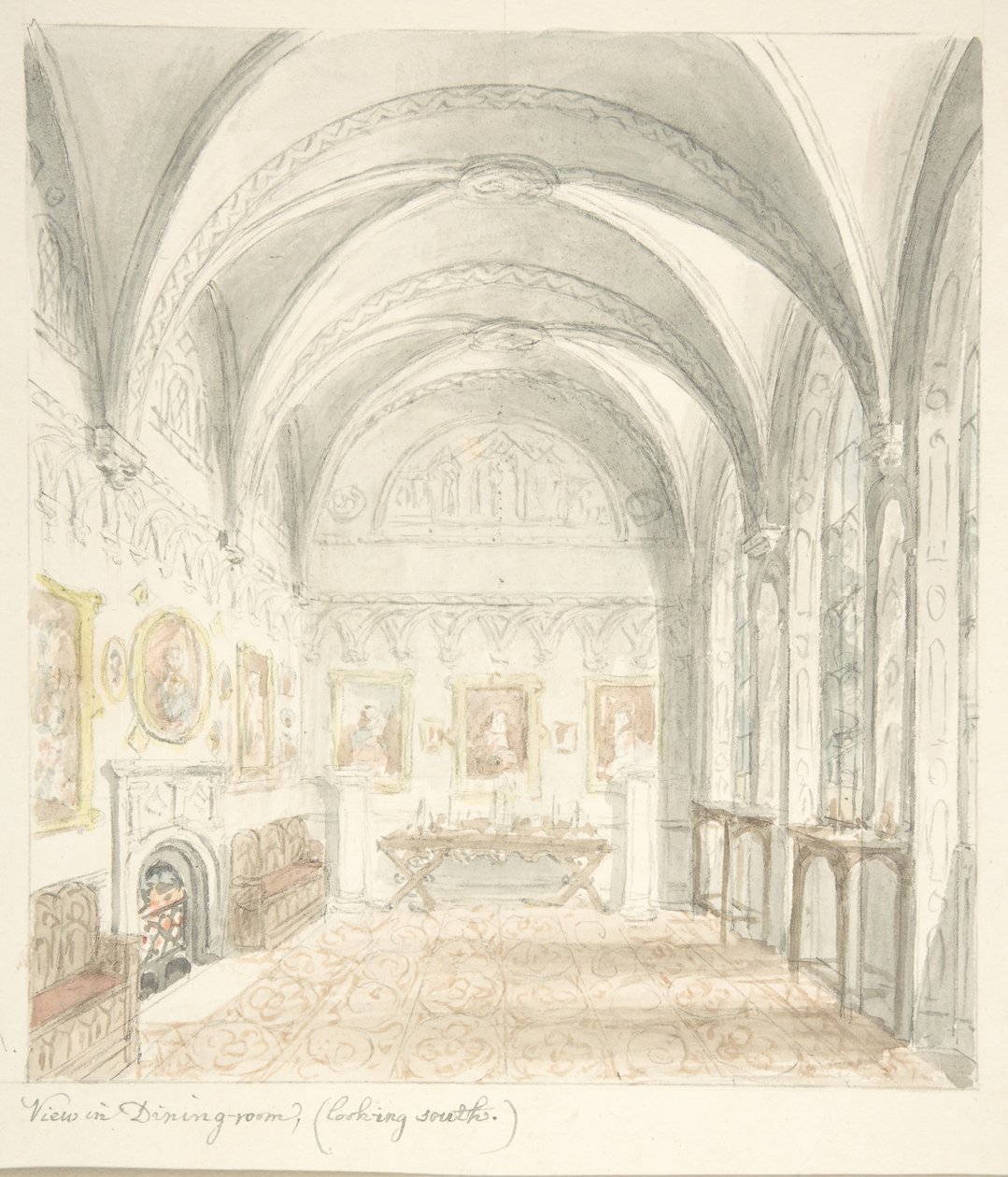 Lea Castle, Worcestershire, Dining Room Looking South by John Carter.