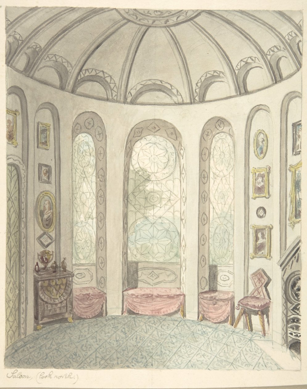 Lea Castle, Worcestershire, Saloon, Looking North by John Carter.