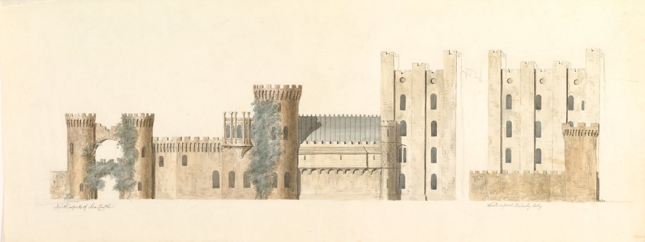 North Aspects of Lea Castle and West Aspect of Wolverly, Cookly, Worcestershire by John Carter.