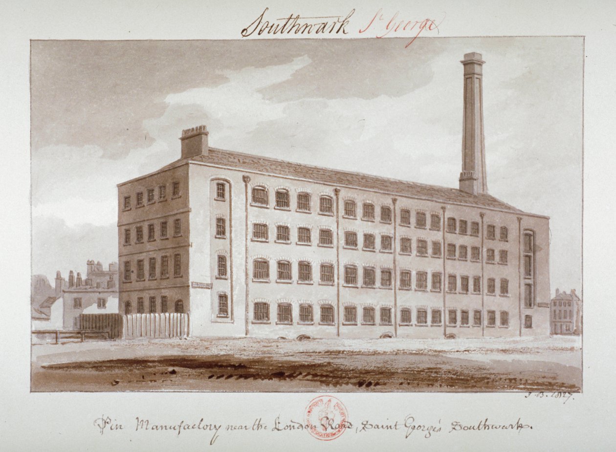 Pin Manufactory near London Road, Southwark, London, 1827 by John Chessell Buckler
