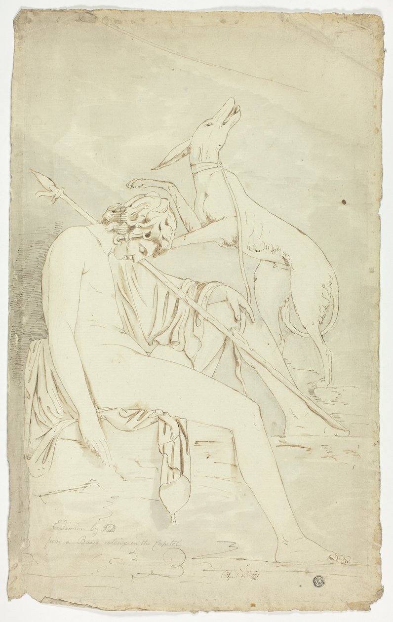 Ancient Bas-Relief of Sleeping Hunter and Dog by John Downman