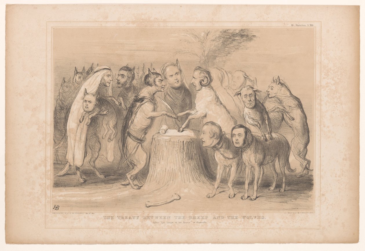 The Treaty Between the Sheep and the Wolves (After Les Loups et les Brevis of Granville) by John Doyle