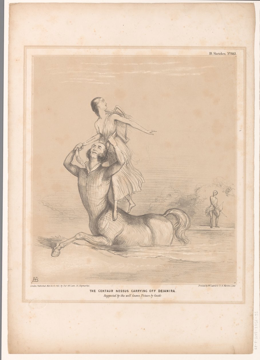 Caricature with Lord Bentinck as the Centaur Nessus (title on object: The Centaur Nessus Carrying Off Deianira. Suggested by the Well-Known Picture by Guido) (series title on object: HB Sketches) by John Doyle