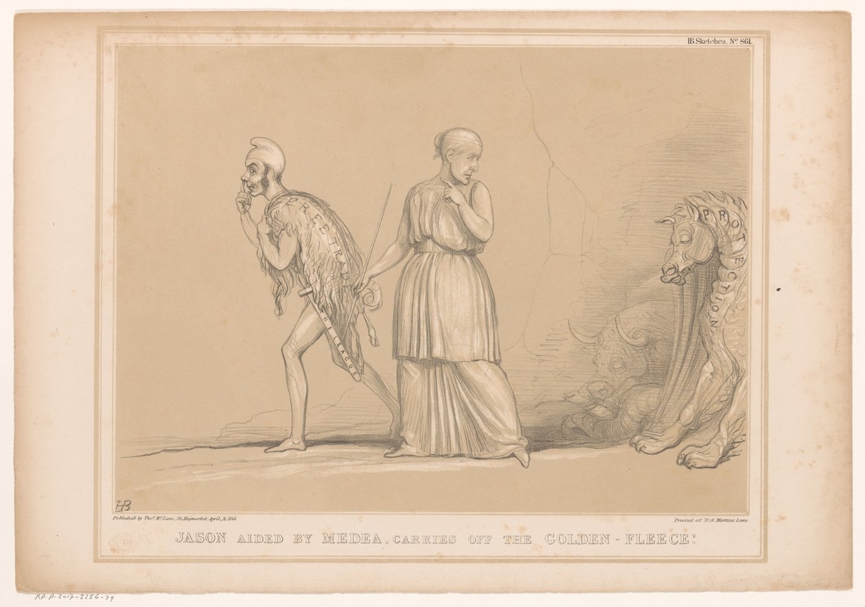 Caricature of Richard Cobden as Jason (Jason, Aided by Medea, Carries Off the Golden-Fleece) (HB Sketches) by John Doyle