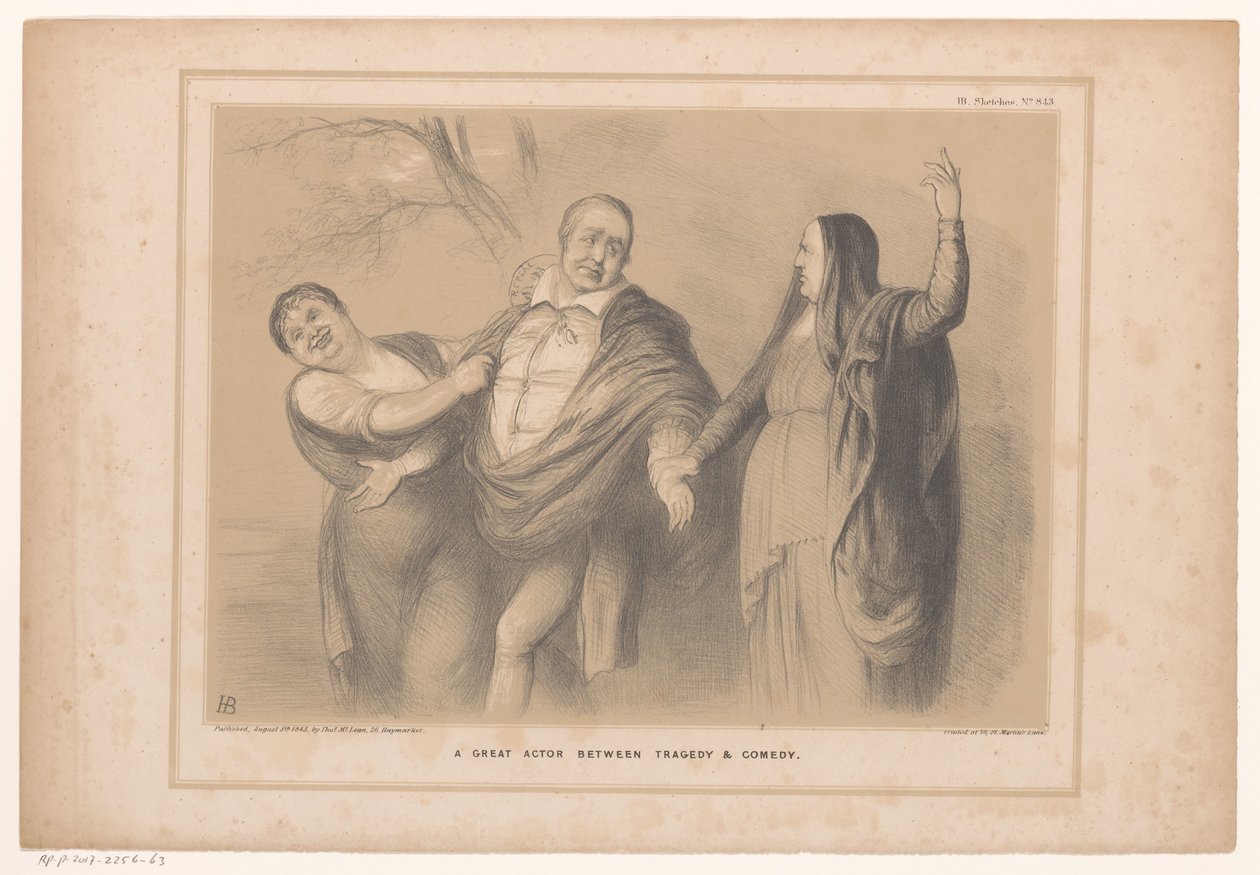 Caricature of Prime Minister Peel Between Tragedy and Comedy (A Great Actor Between Tragedy & Comedy) (HB Sketches) by John Doyle