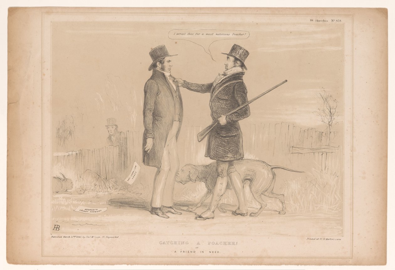 Caricature of English Domestic Politics (Catching a Poacher! or A Friend in Need) (HB Sketches) by John Doyle