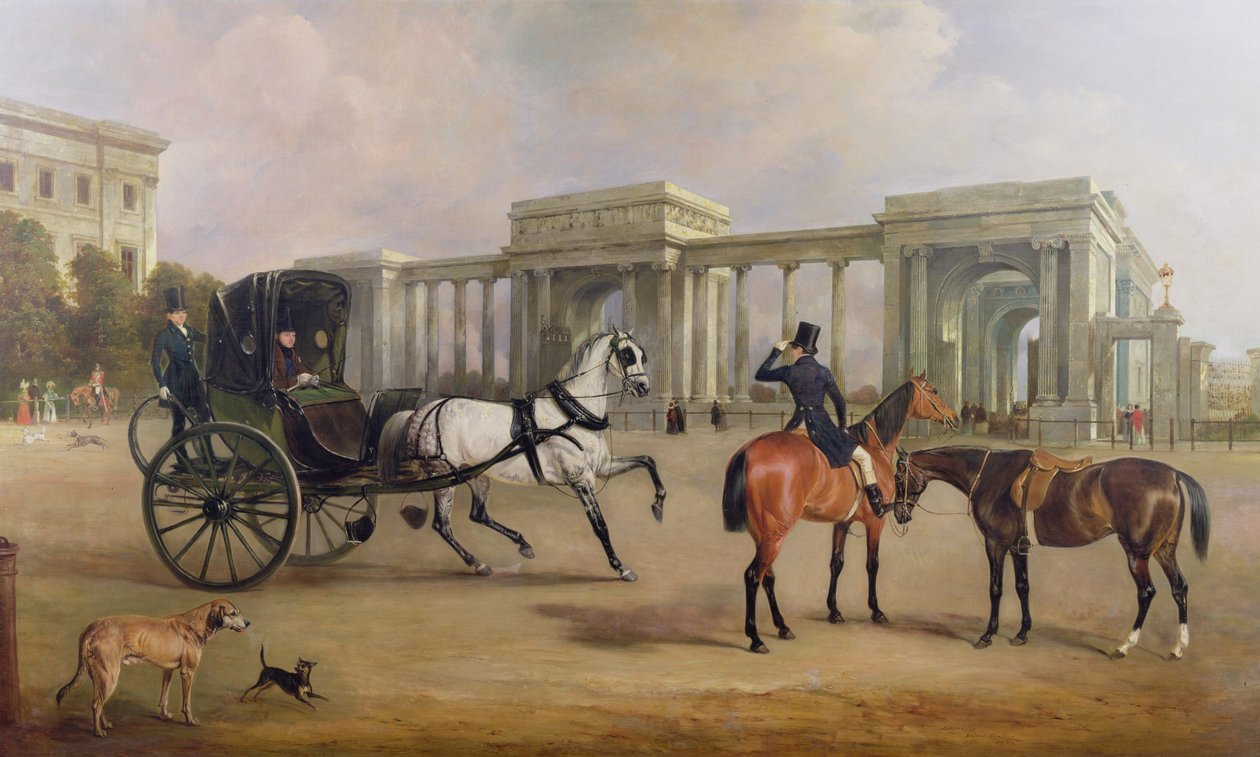 Mr. Massey Stanley with cabriolet and hacks at Hyde Park Corner, 1833 by John E. Ferneley
