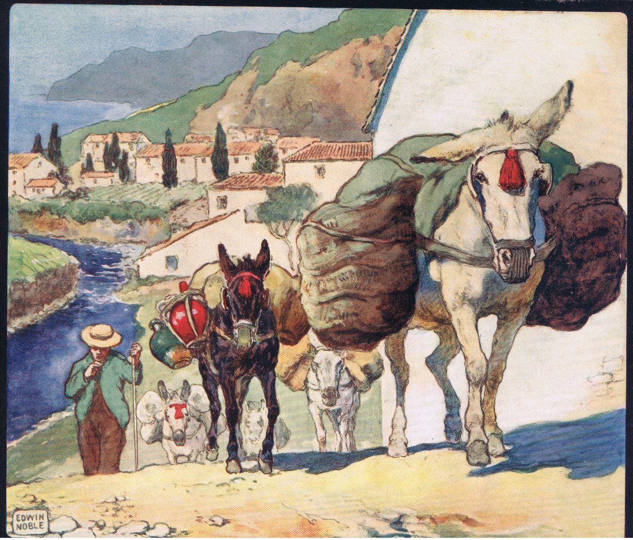 Mules on a Spanish pass, illustration from 'Helpers Without Hands' by ...