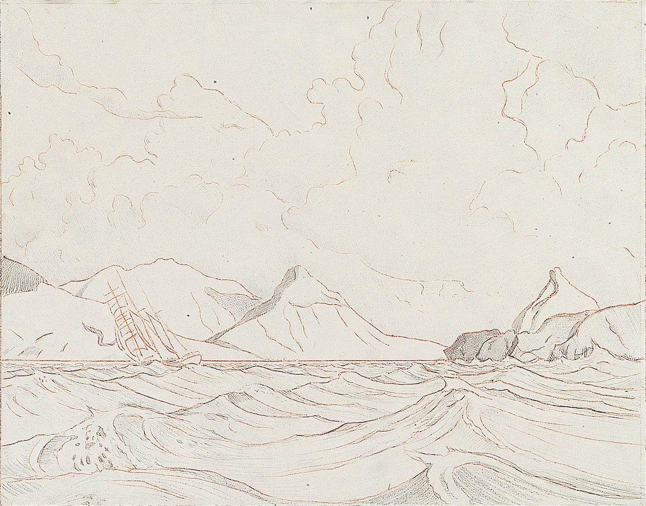 Seascape with vessel passing land by John Everett