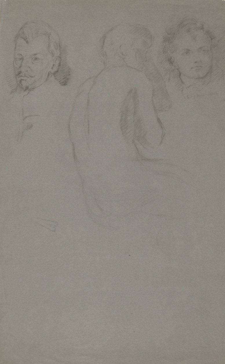 Two Portrait Studies and One Male Nude, Seated by John Ferguson Weir