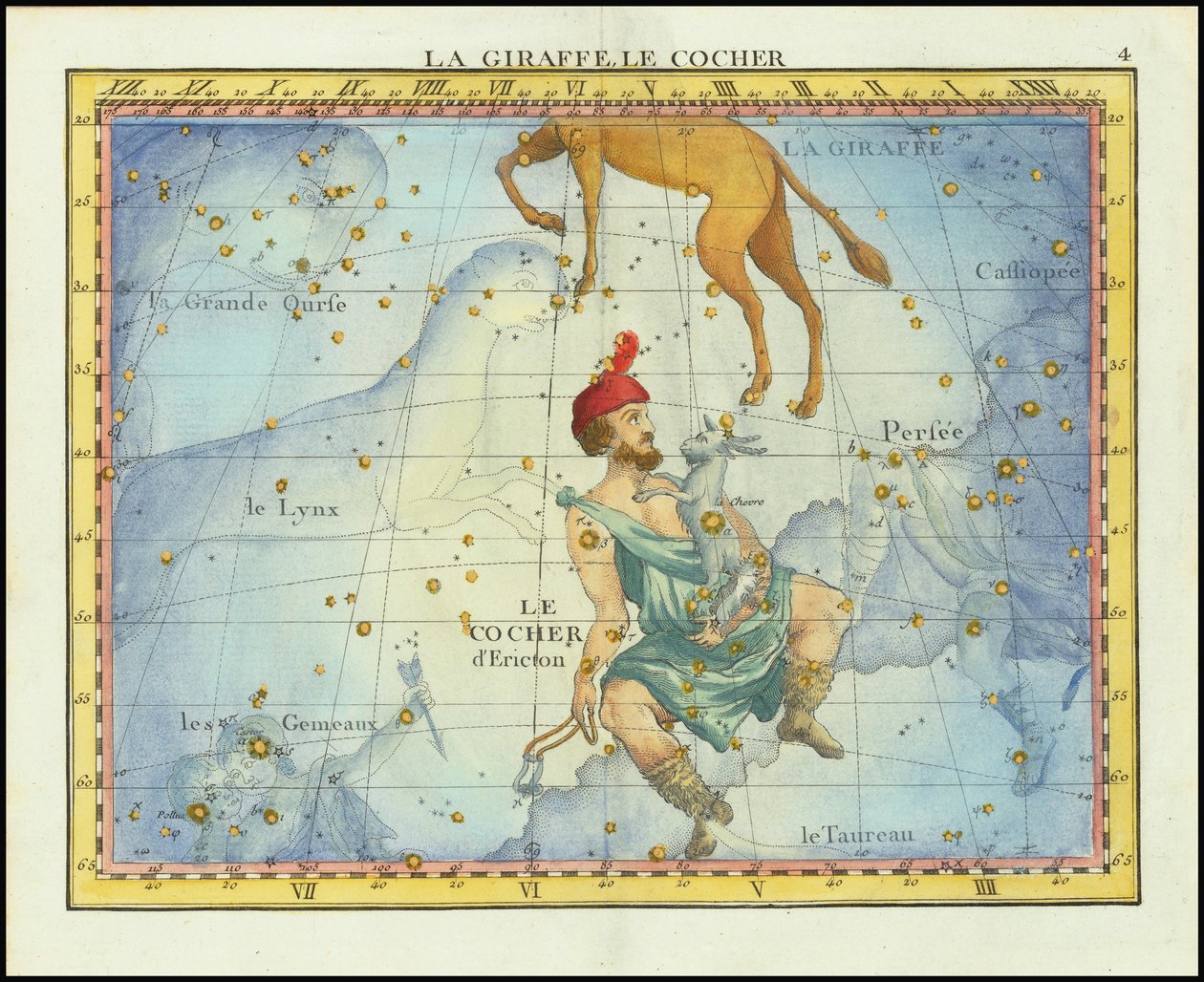 1776 Star Chart of the Constellations Camelopardalis & Auriga and Neighboring Constellations, from Fortin