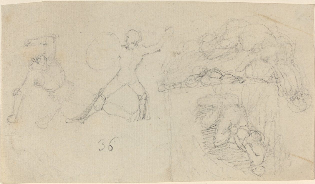 Sheet of Sketches, including Two Warriors Fighting by John Flaxman