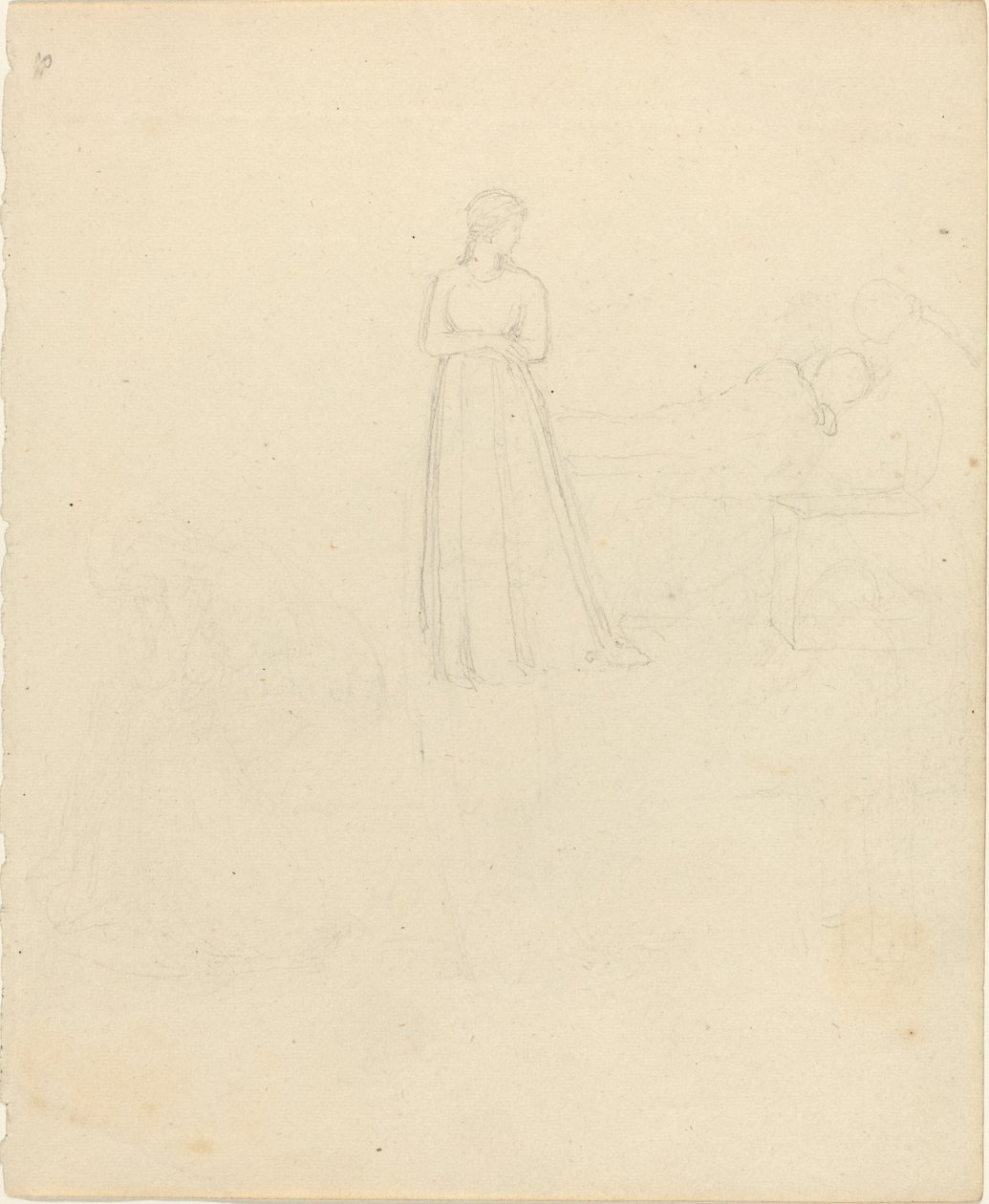 Standing Female Figure Looking at Reclining and Seated Figures by John Flaxman