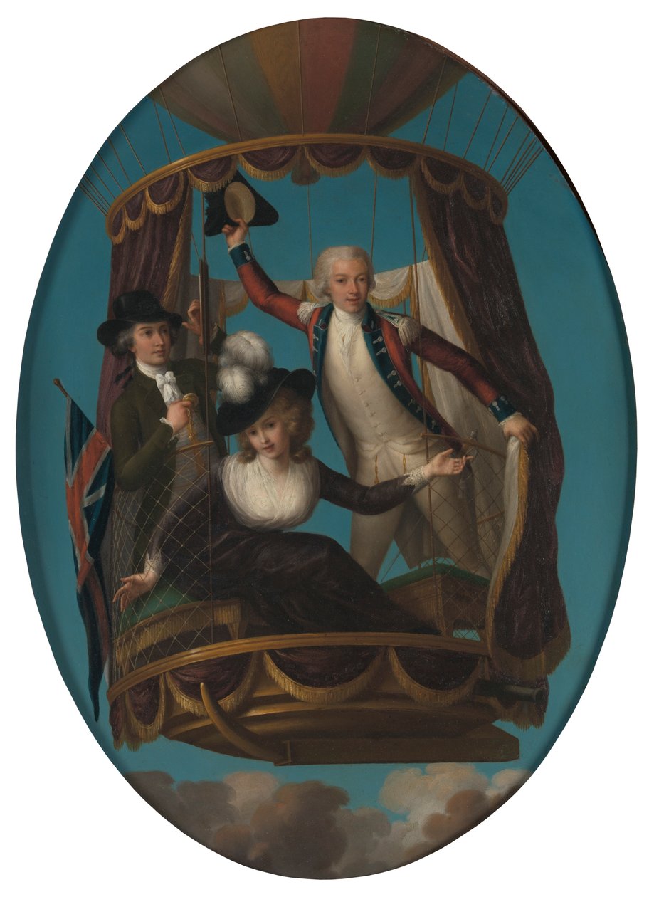 Captain Vincenzo Lunardi with his Assistant George Biggin, and Mrs. Letitia Anne Sage, in a Balloon by John Francis Rigaud