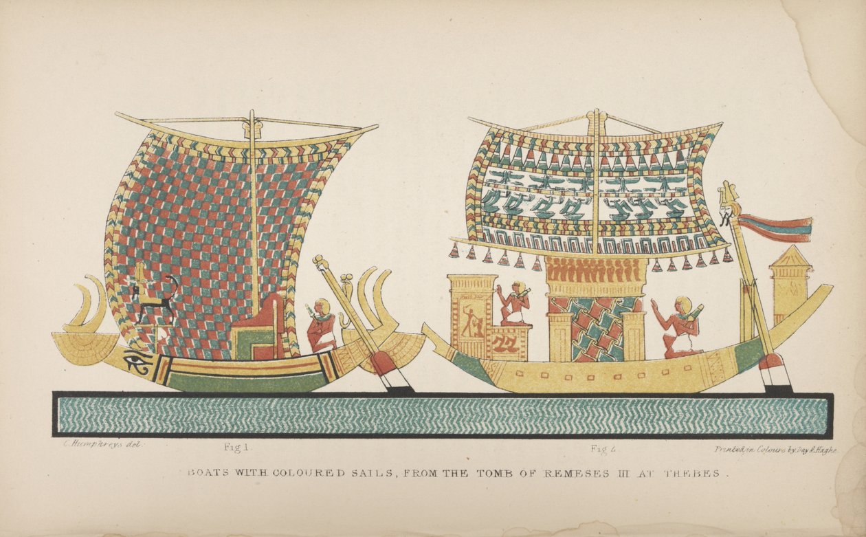 Boats with coloured sails, from the Tomb of Remeses III at Thebes, illustration from 