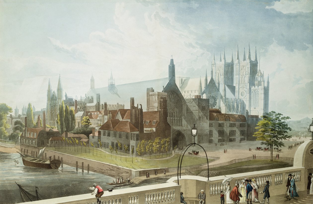 Westminster Hall and Abbey, engraved by Daniel Havell published by Rudolph Ackermann by John Gendall