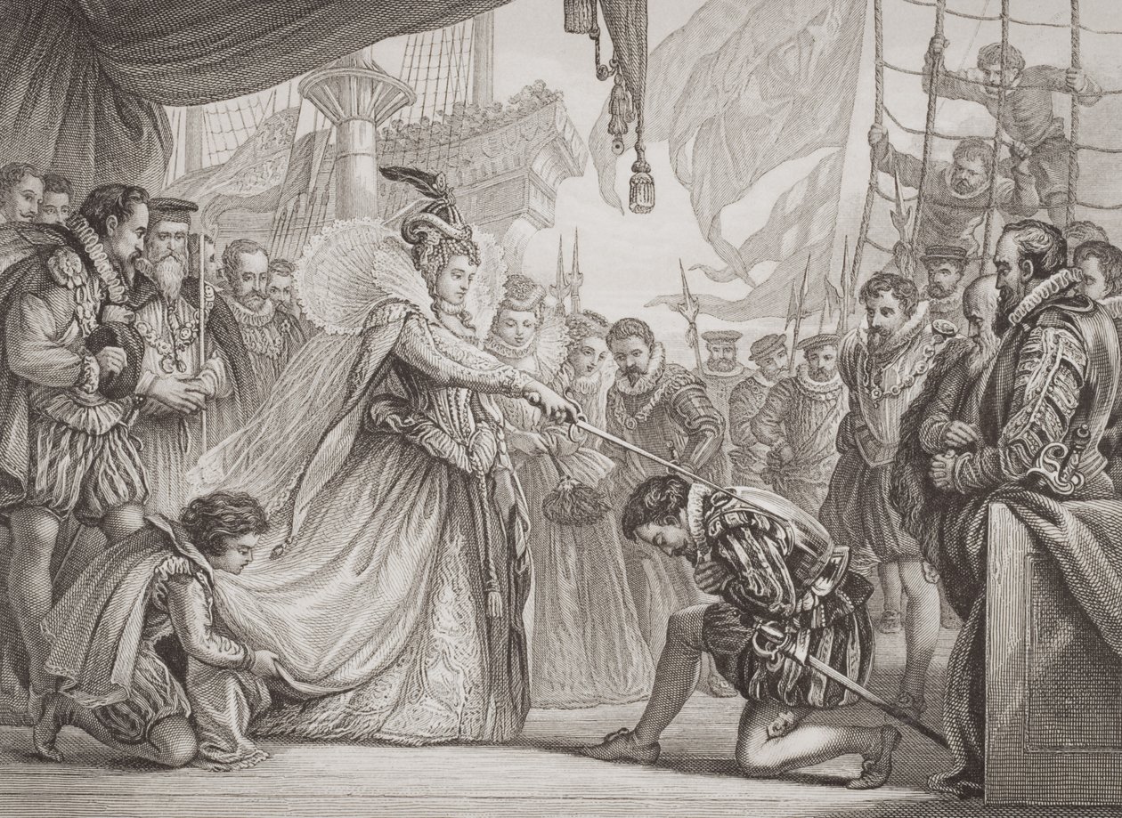 Queen Elizabeth I knighting Francis Drake from 