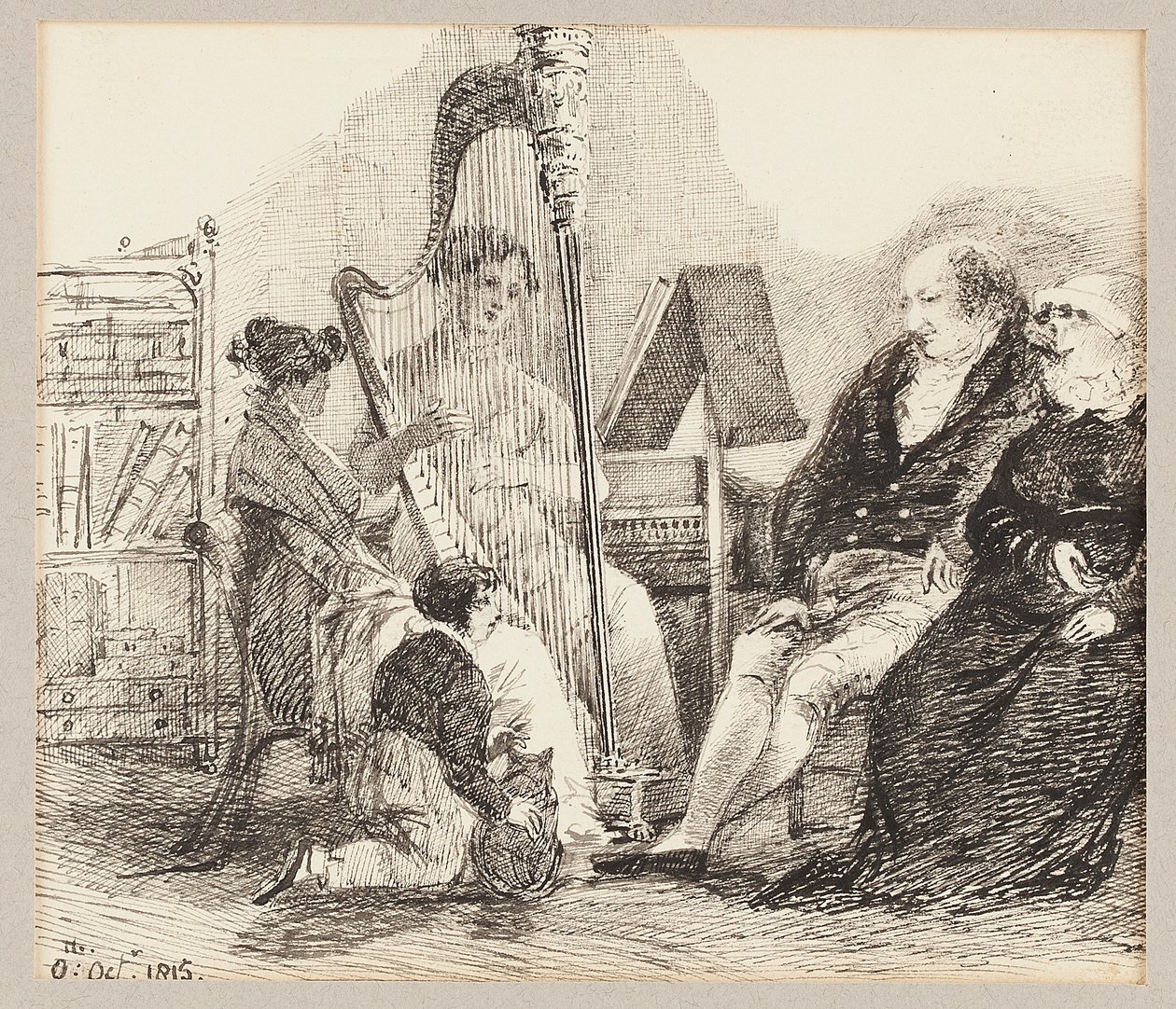 Playing Music on the Harp, 1815 by John Harden