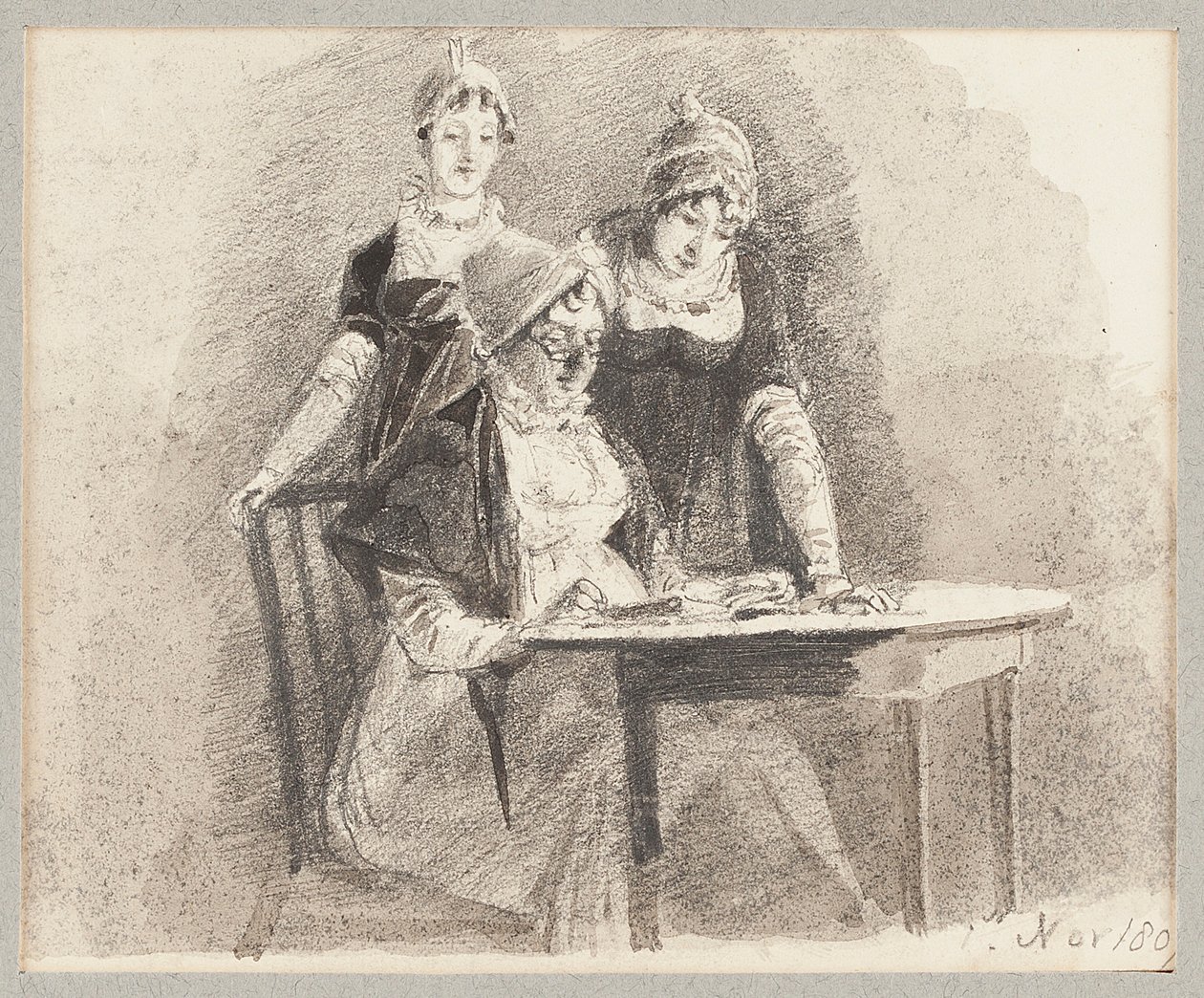 Three at a table, one sitting, 1807 by John Harden