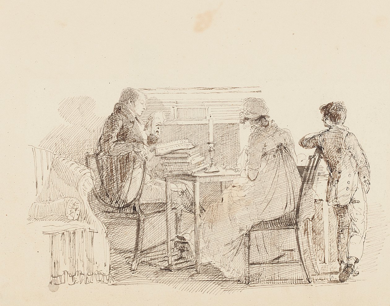 Three by the fireplace, 1805 by John Harden