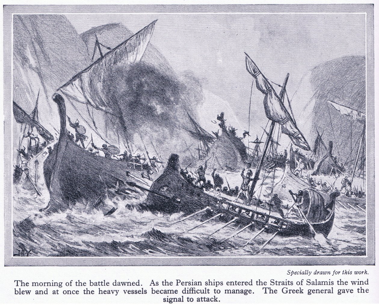 Battle of Salamis: As the Persian Ships Entered the Straits of Salamis the Wind Blew and They Became Difficult to Manage by John Harris Valda