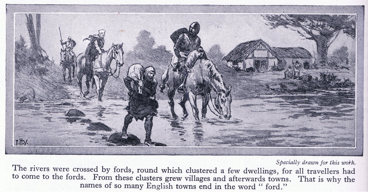 England in the Middle Ages. Rivers were Crossed by Fords, Around Which Were Clustered a Few Dwellings and Villages by John Harris Valda