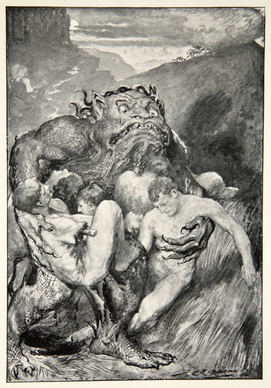 The Daemon of evil, with his fierce ravening, greedily grasped them, from 