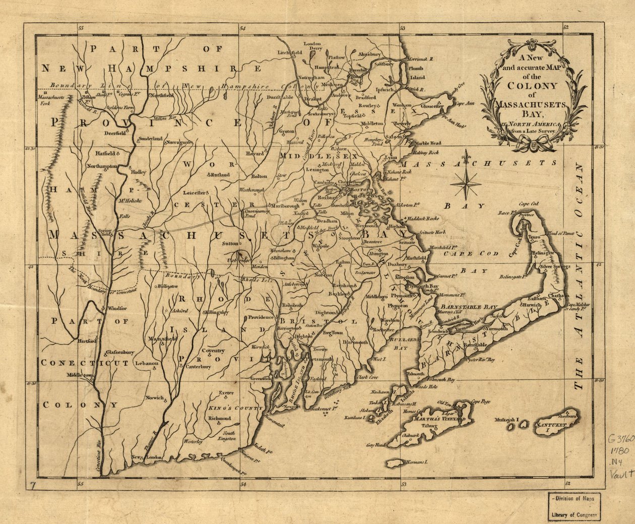 A New and Accurate Map of the Colony of Massachusetts Bay, in North America by John Hinton