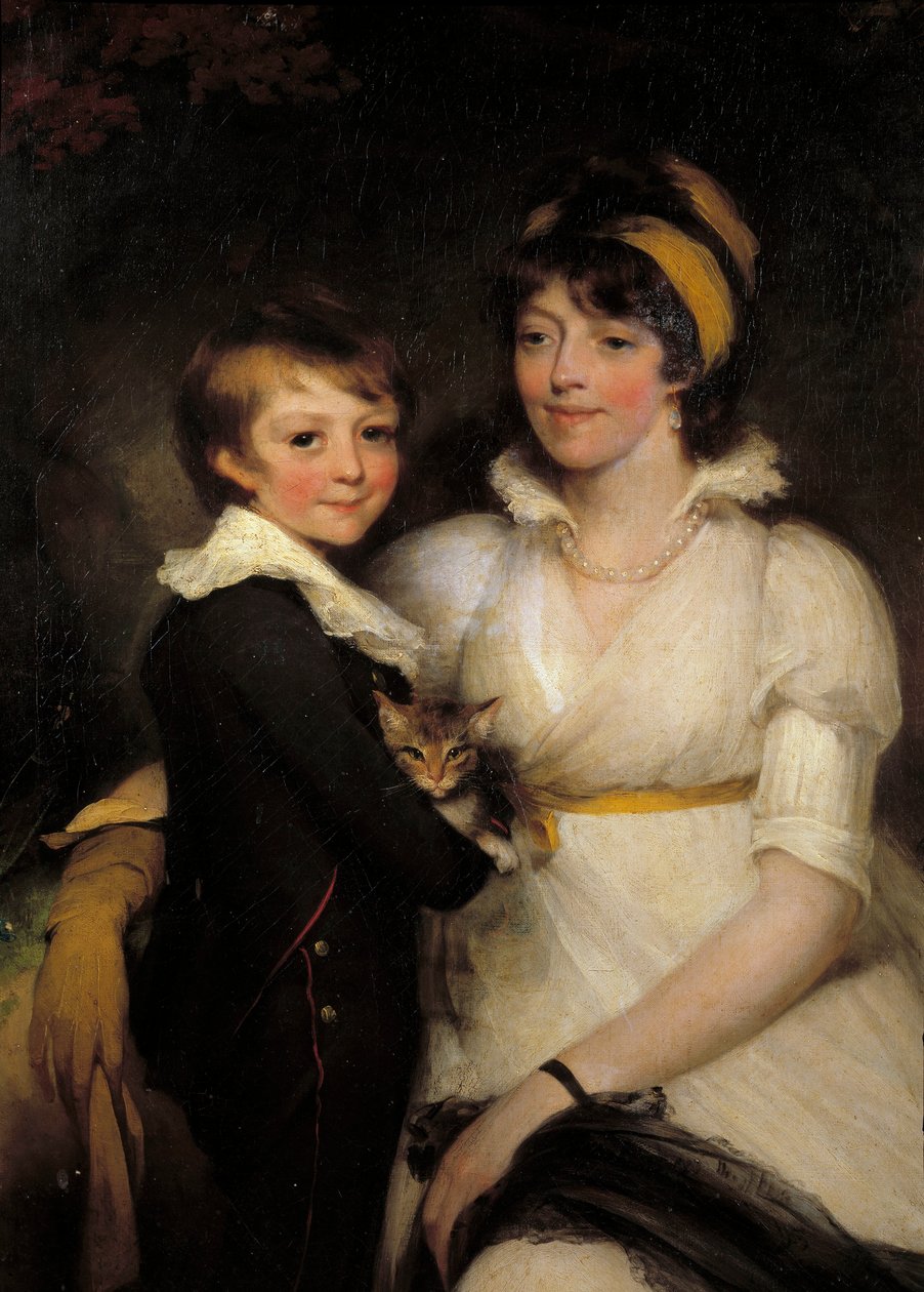 Young Woman and Little Boy Holding a Cat by John Hoppner