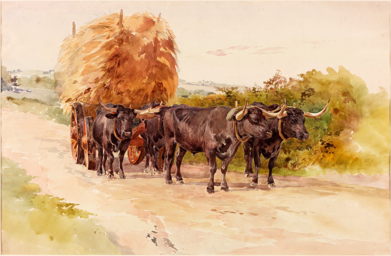 Landscape with Oxen Pulling a Haycart by John Isaac Richardson