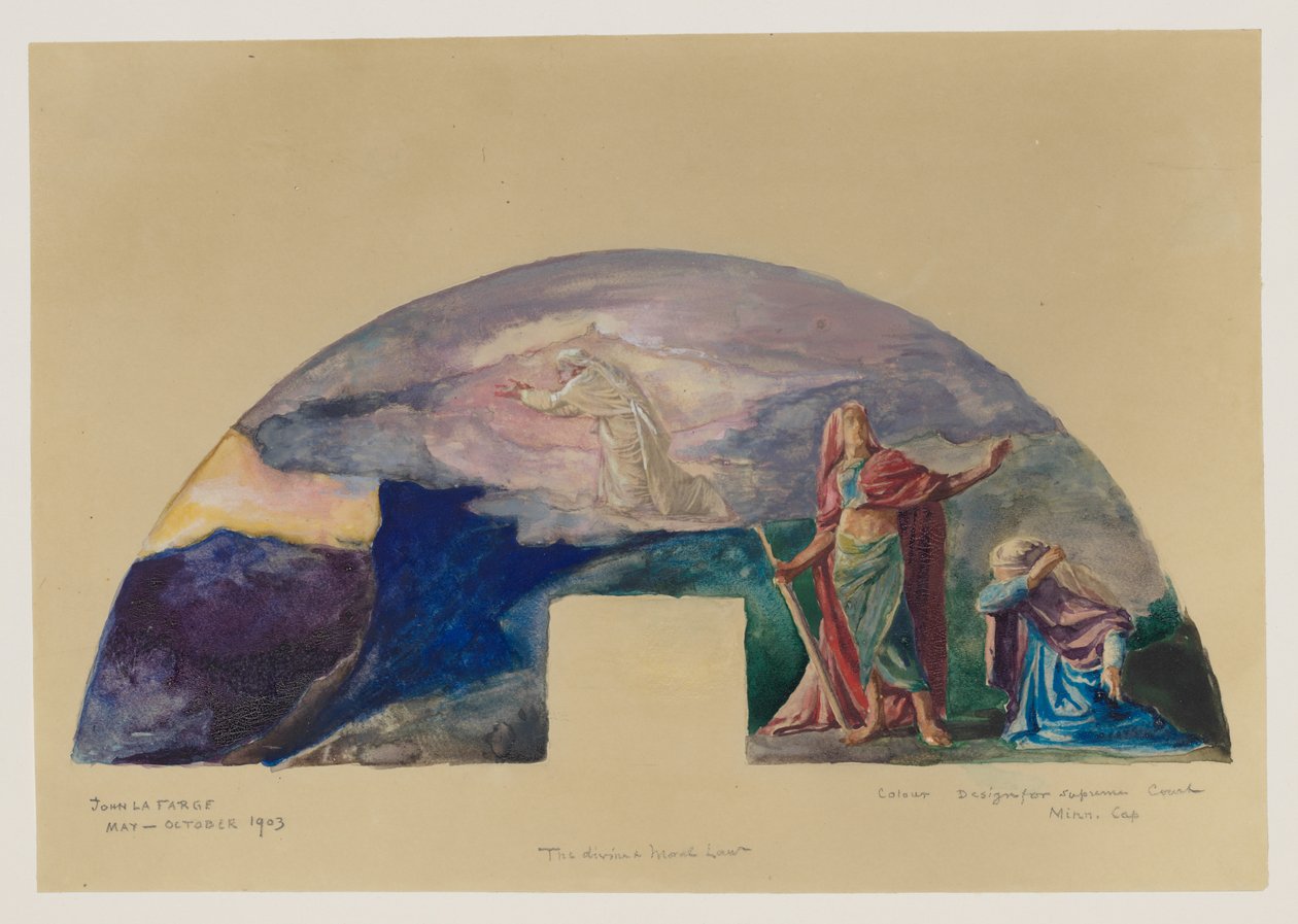 The Moral and Divine Law: Moses Receives the Law on Mount Sinai; Color Study for Mural, Supreme Court Room, Minnesota State Capitol, Saint Paul by John La Farge or Lafarge