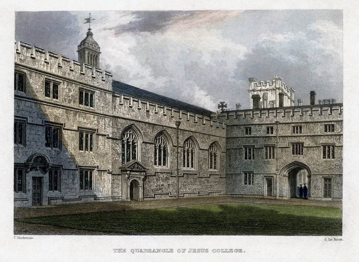 The Quadrangle of Jesus College, Oxford University, c1830s by John Le Keux