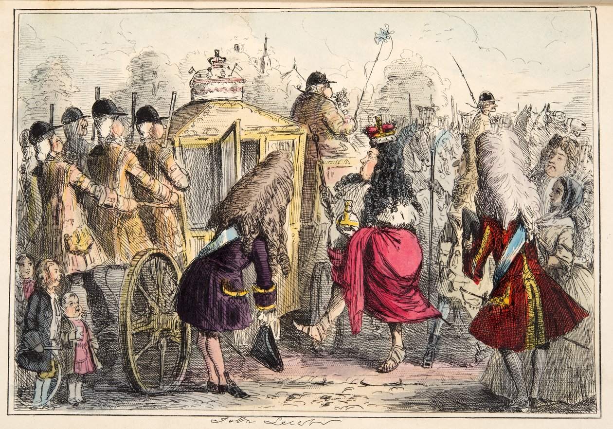 Georgey Porgey the First going out for a ride in his State Coachy Pachy, from The Comic History of England by John Leech