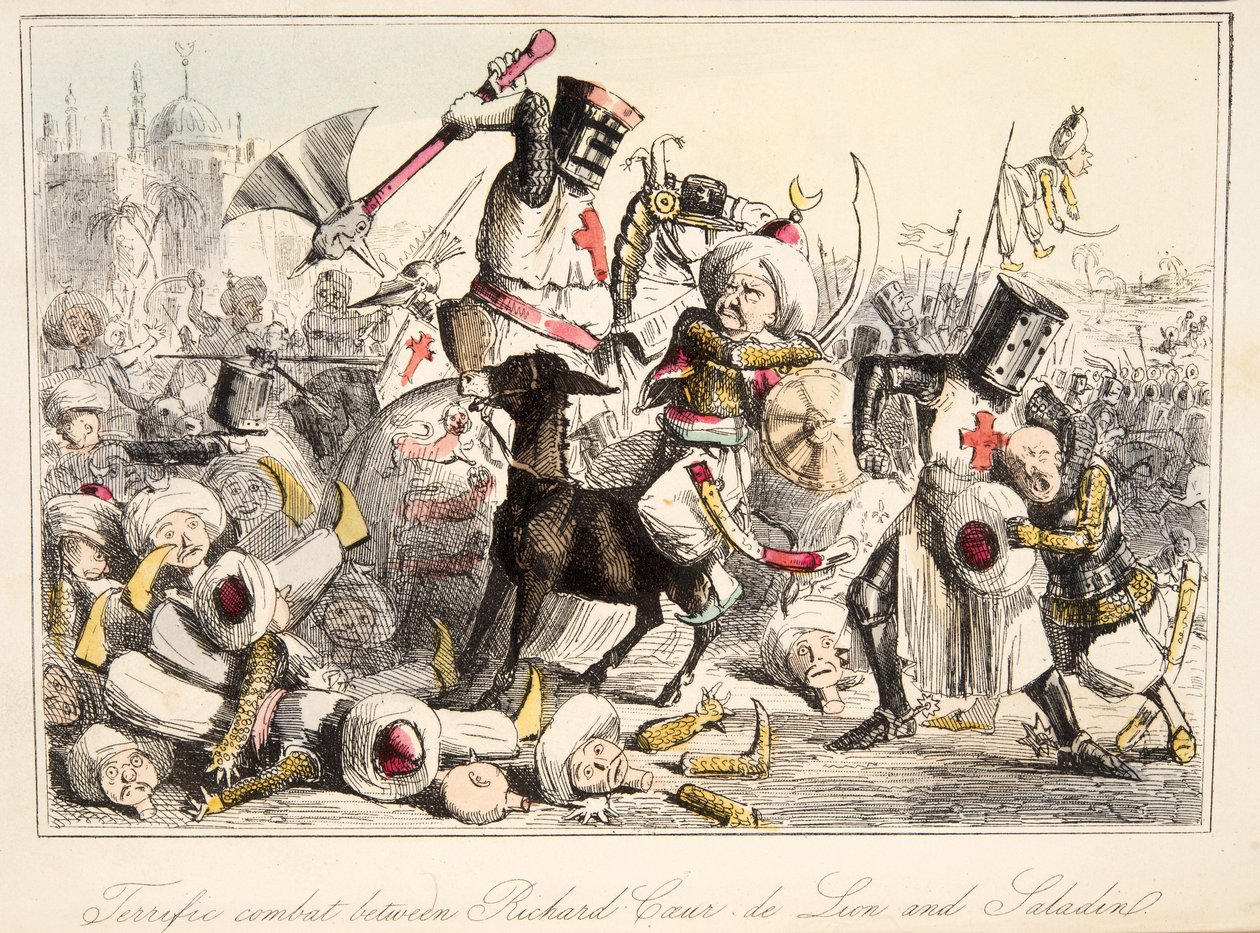 Terrific Combat between Richard Coeur de Lion and Saladin, from The Comic History of England by John Leech