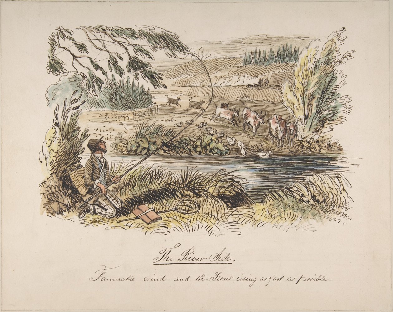 The Riverside, Favourable Wind and the Trout Rising as Fast as Possible by John Leech