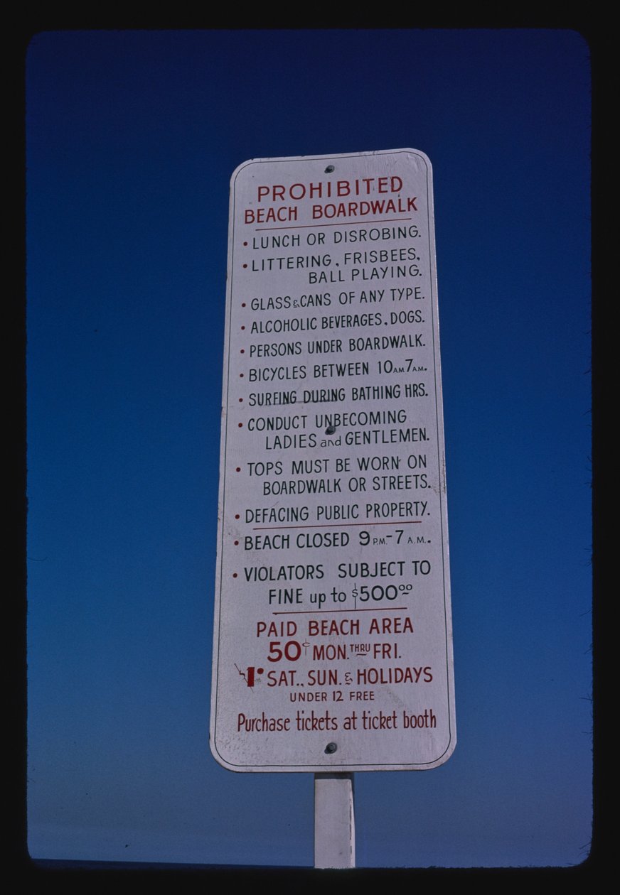 Beach, Boardwalk Rules, Seaside Heights, New Jersey, USA by John Margolies