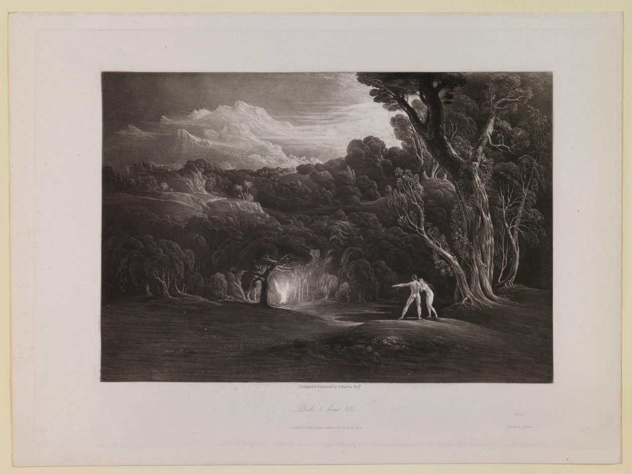 Paradise-with the Approach of the Archangel Raphael (Book 5, Line 308), from “Paradise Lost” by John Martin